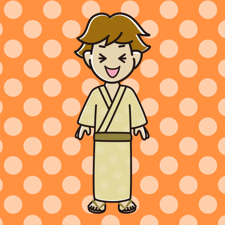 笑う浴衣姿の男子高校生のイラスト【色、背景あり】PNG