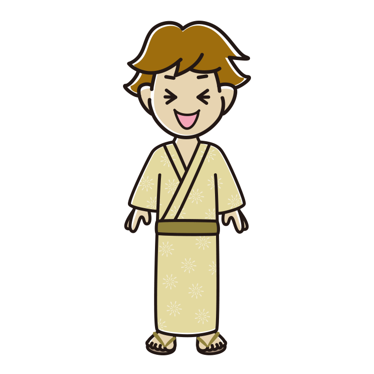 笑う浴衣姿の男子高校生のイラスト【色あり、背景なし】透過PNG