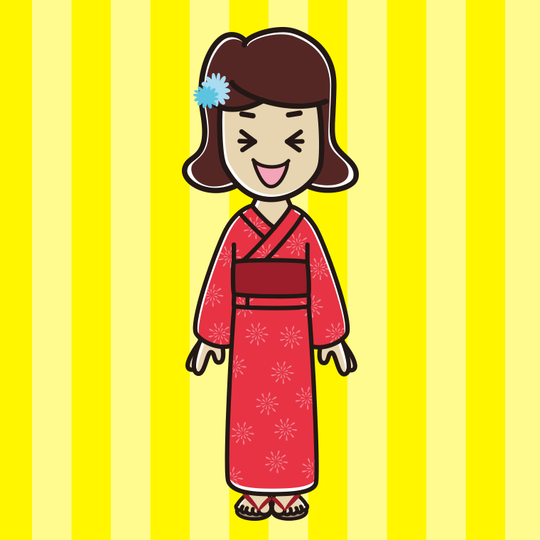笑う浴衣姿の女子高校生のイラスト【色、背景あり】PNG