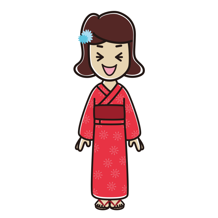 笑う浴衣姿の女子高校生のイラスト【色あり、背景なし】透過PNG