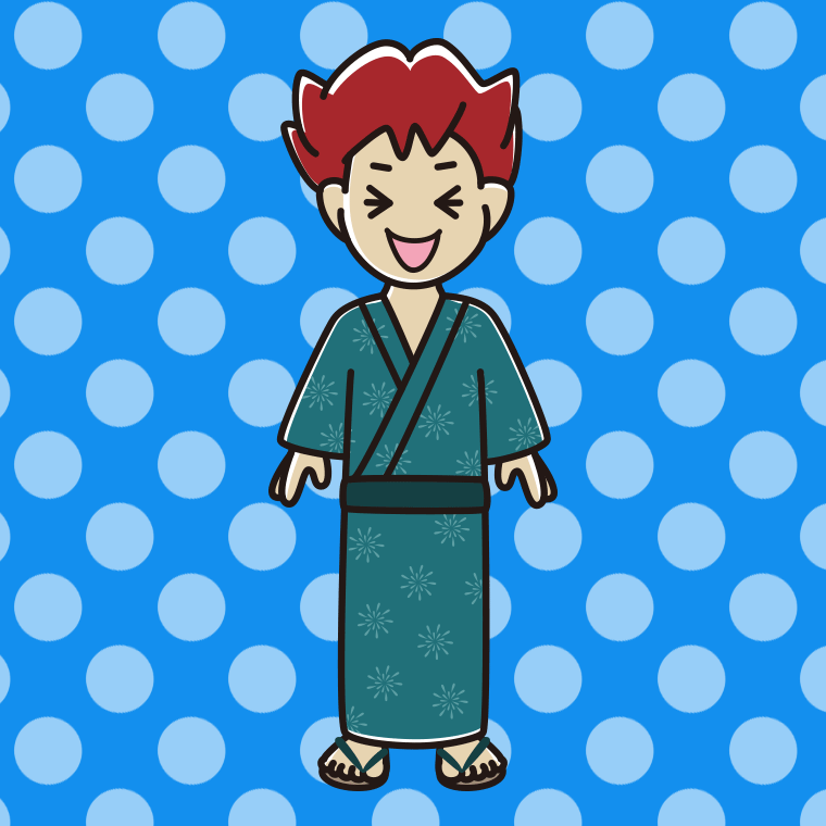 笑う浴衣姿の男子大学生のイラスト【色、背景あり】PNG