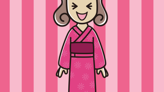 笑う浴衣姿の女子大学生のイラスト【色、背景あり】PNG