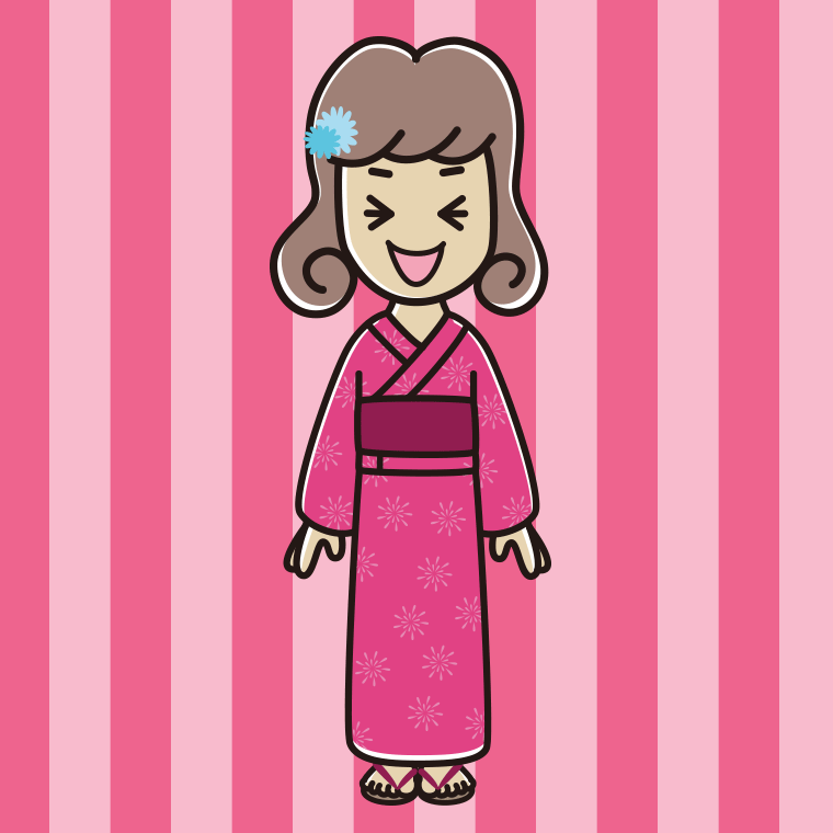 笑う浴衣姿の女子大学生のイラスト【色、背景あり】PNG