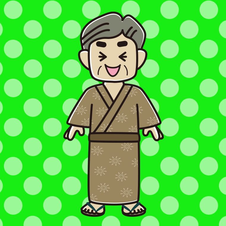 笑う浴衣姿のおじさんのイラスト【色、背景あり】PNG