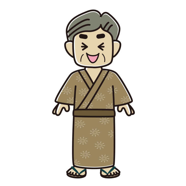 笑う浴衣姿のおじさんのイラスト【色あり、背景なし】透過PNG
