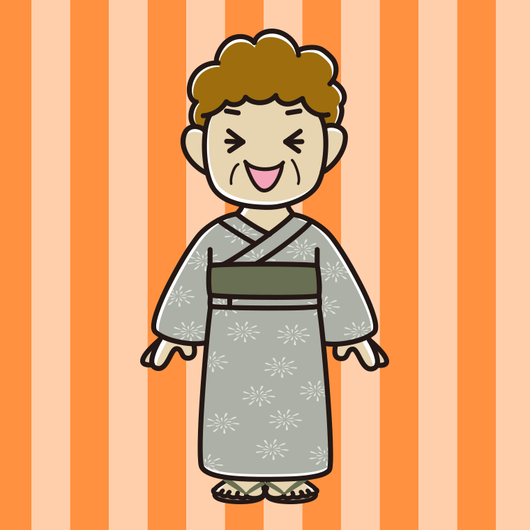 笑う浴衣姿のおばさんのイラスト【色、背景あり】PNG