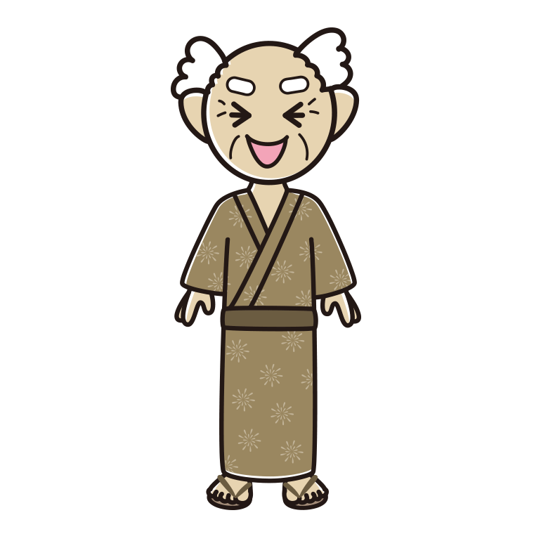 笑う浴衣姿のおじいさんのイラスト【色あり、背景なし】透過PNG