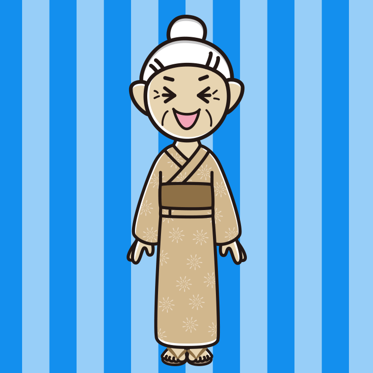 笑う浴衣姿のおばあさんのイラスト【色、背景あり】PNG