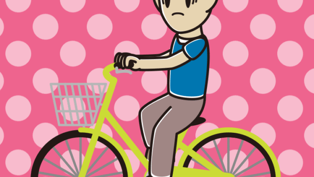 自転車に乗って困る男性のイラスト【色、背景あり】PNG