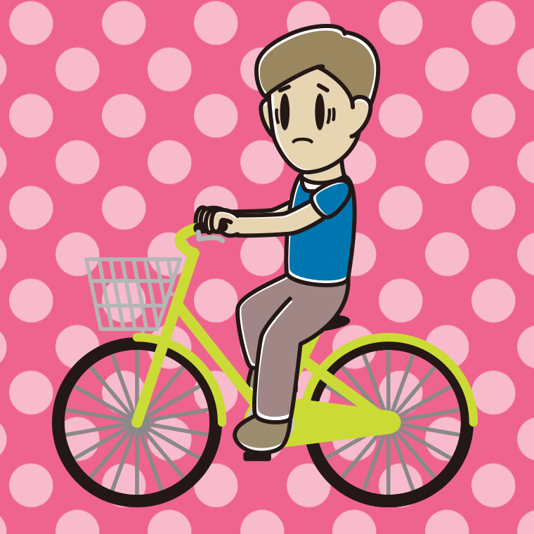 自転車に乗って困る男性のイラスト【色、背景あり】PNG