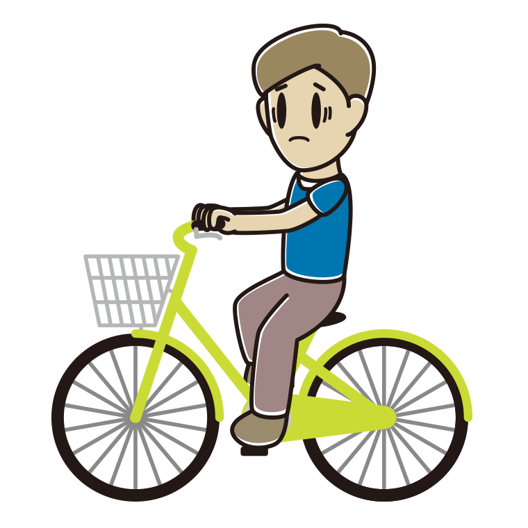 自転車に乗って困る男性のイラスト【色あり、背景なし】透過PNG