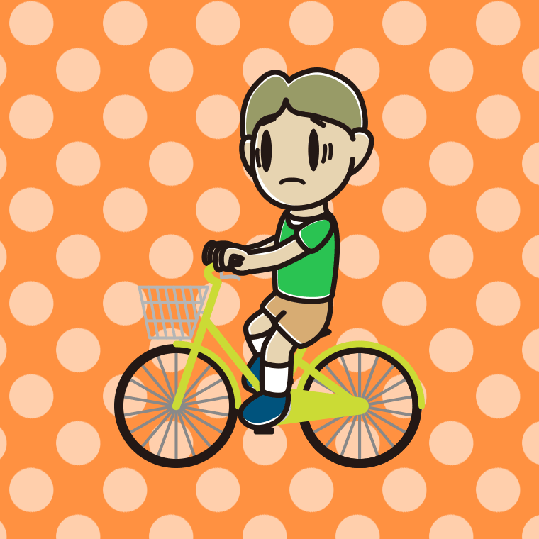 自転車に乗って困る小学生男子のイラスト【色、背景あり】PNG