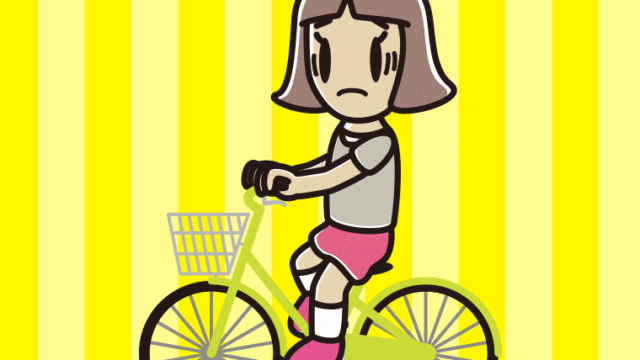 自転車に乗って困る小学生女子のイラスト【色、背景あり】PNG
