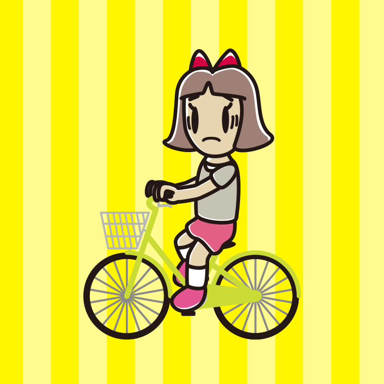 自転車に乗って困る小学生女子のイラスト【色、背景あり】PNG