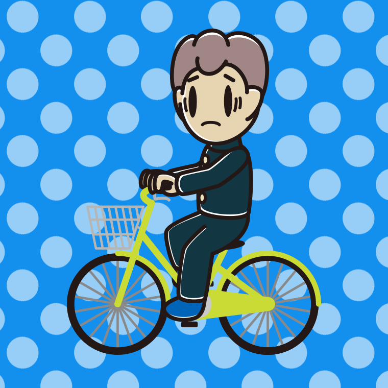 自転車に乗って困る男子中学生のイラスト【色、背景あり】PNG