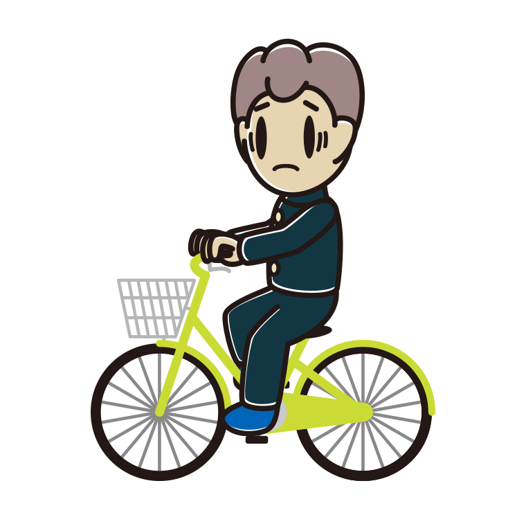 自転車に乗って困る男子中学生のイラスト【色あり、背景なし】透過PNG