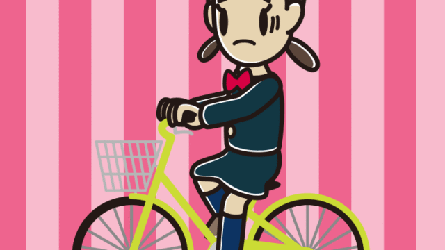 自転車に乗って困る女子中学生のイラスト【色、背景あり】PNG