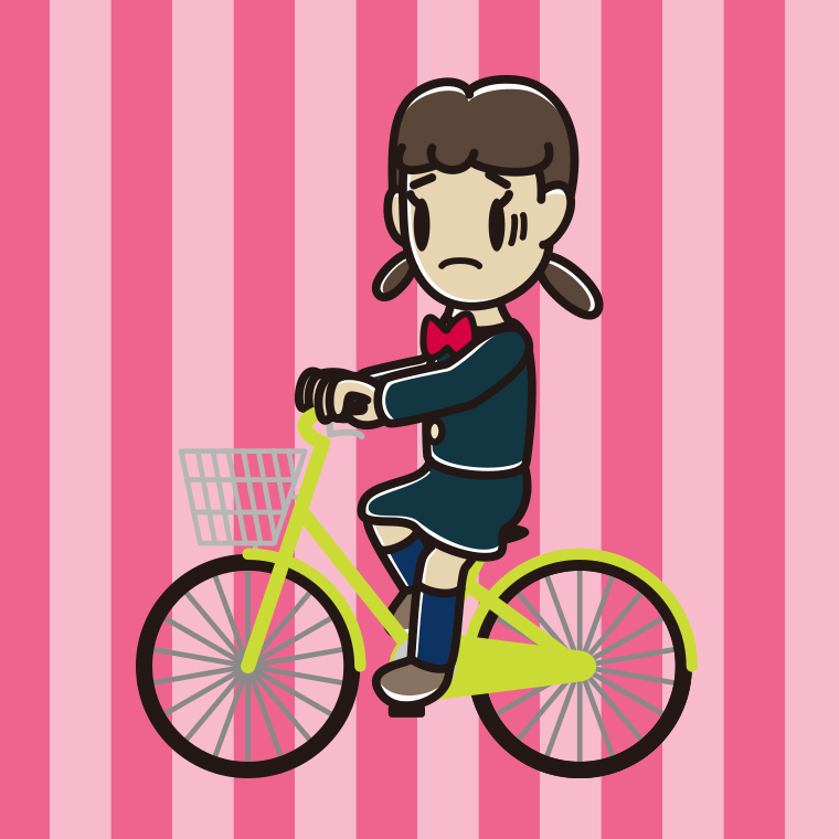 自転車に乗って困る女子中学生のイラスト【色、背景あり】PNG