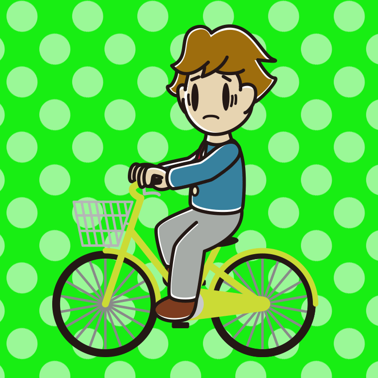 自転車に乗って困る男子高校生のイラスト【色、背景あり】PNG