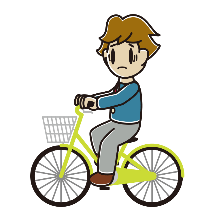 自転車に乗って困る男子高校生のイラスト【色あり、背景なし】透過PNG