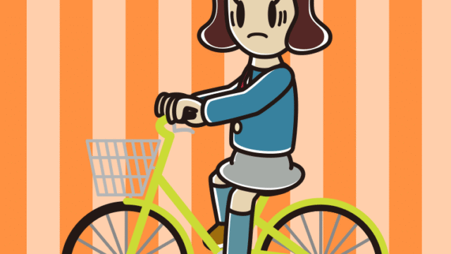 自転車に乗って困る女子高校生のイラスト【色、背景あり】PNG