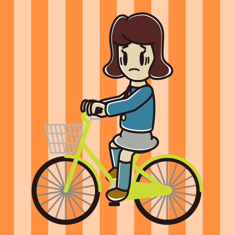 自転車に乗って困る女子高校生のイラスト【色、背景あり】PNG