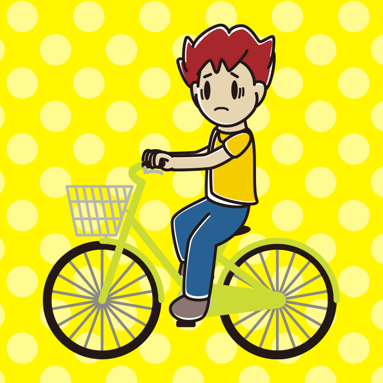 自転車に乗って困る男子大学生のイラスト【色、背景あり】PNG