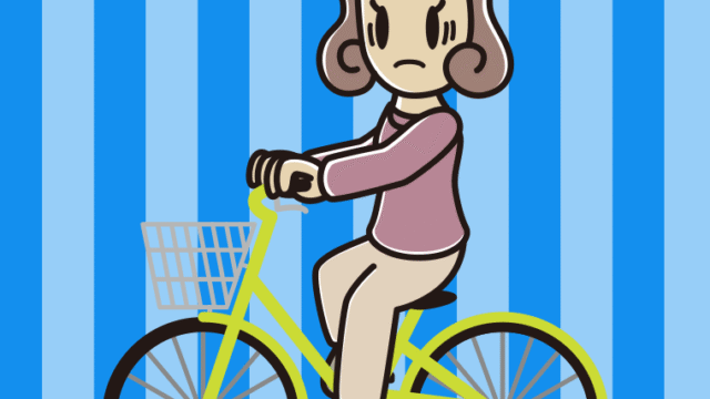 自転車に乗って困る女子大学生のイラスト【色、背景あり】PNG