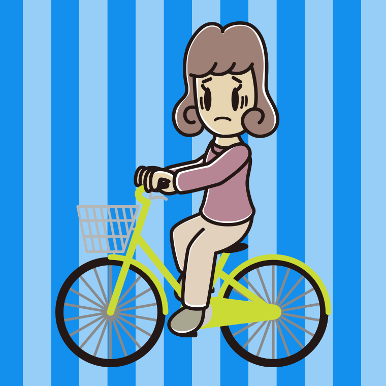 自転車に乗って困る女子大学生のイラスト【色、背景あり】PNG