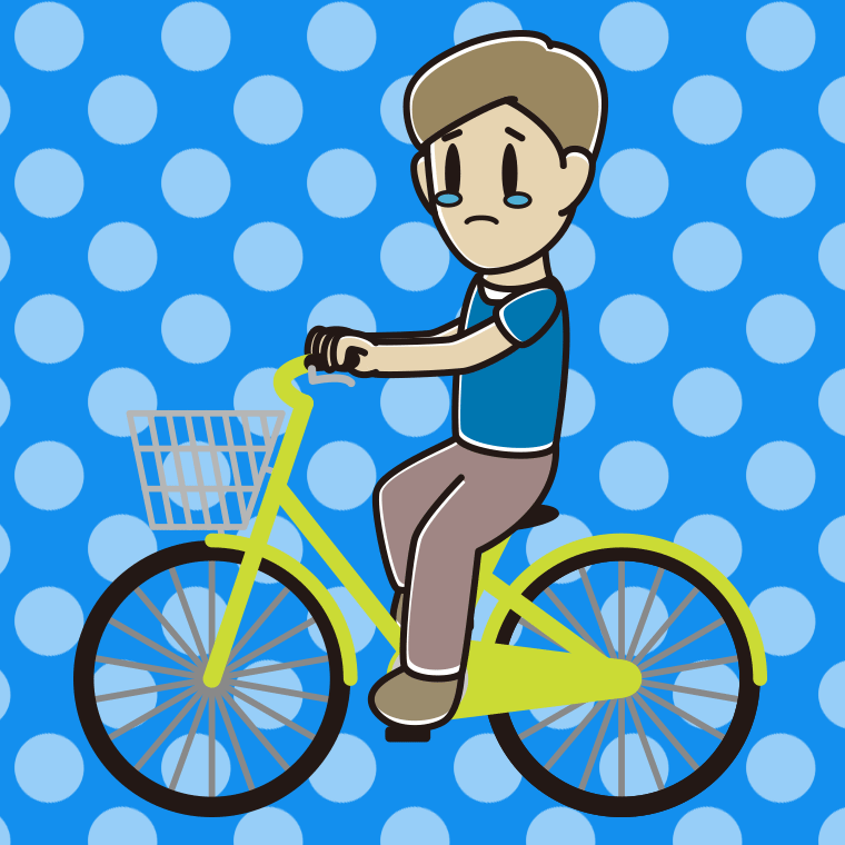 自転車に乗って泣く男性のイラスト【色、背景あり】PNG