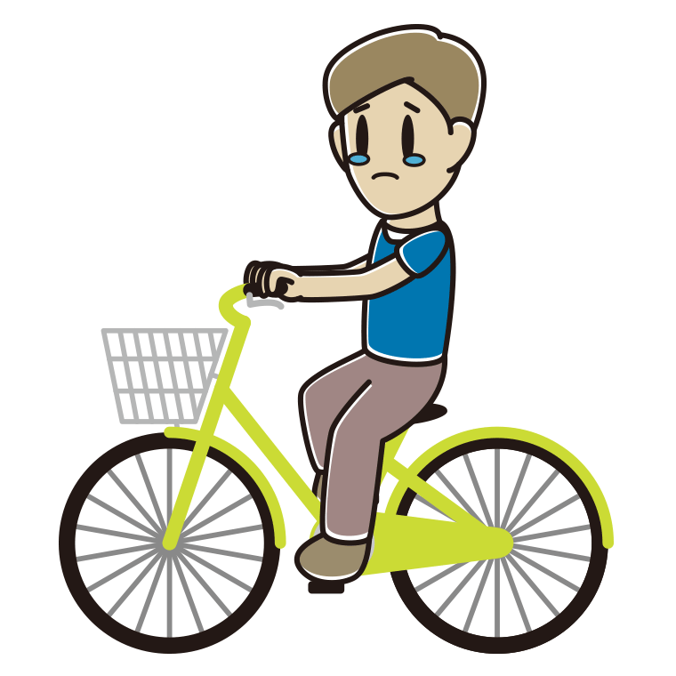 自転車に乗って泣く男性のイラスト【色あり、背景なし】透過PNG