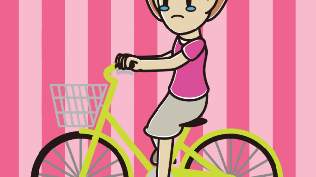 自転車に乗って泣く女性のイラスト【色、背景あり】PNG