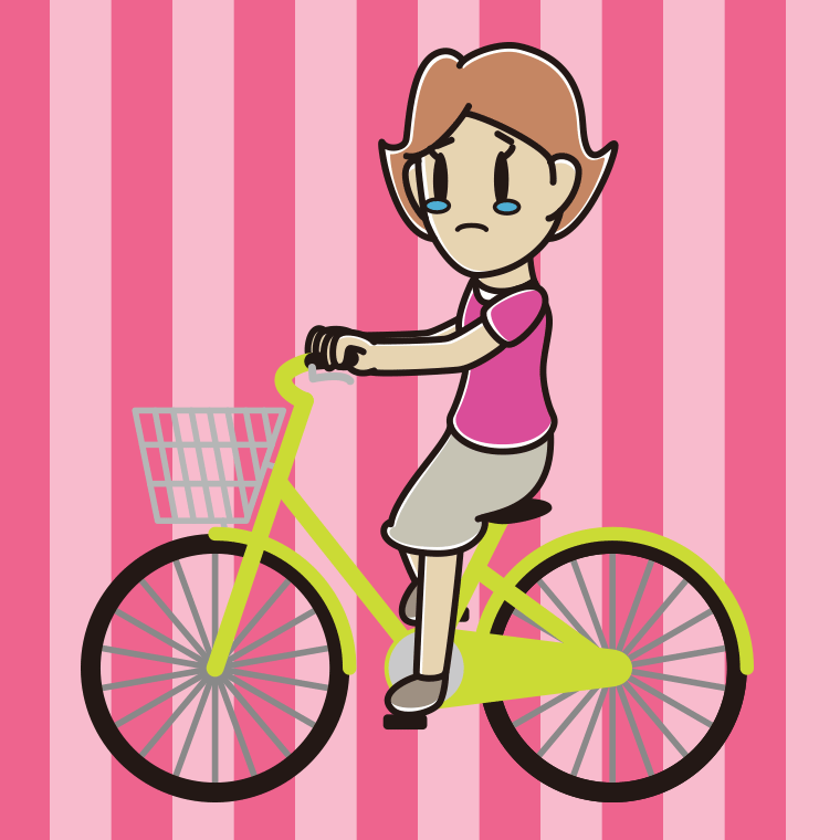 自転車に乗って泣く女性のイラスト【色、背景あり】PNG