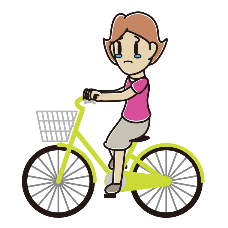 自転車に乗って泣く女性のイラスト【色あり、背景なし】透過PNG