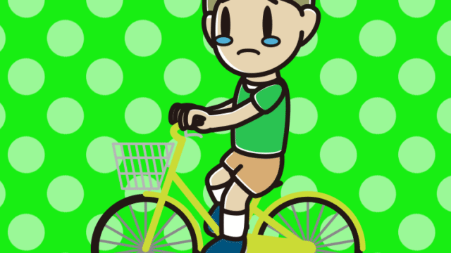 自転車に乗って泣く小学生男子のイラスト【色、背景あり】PNG