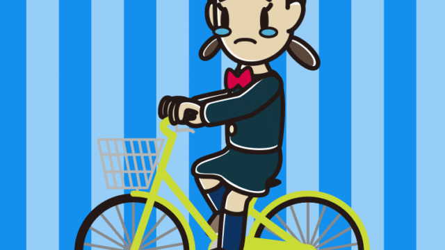 自転車に乗って泣く女子中学生のイラスト【色、背景あり】PNG