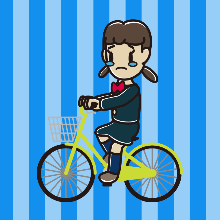 自転車に乗って泣く女子中学生のイラスト【色、背景あり】PNG