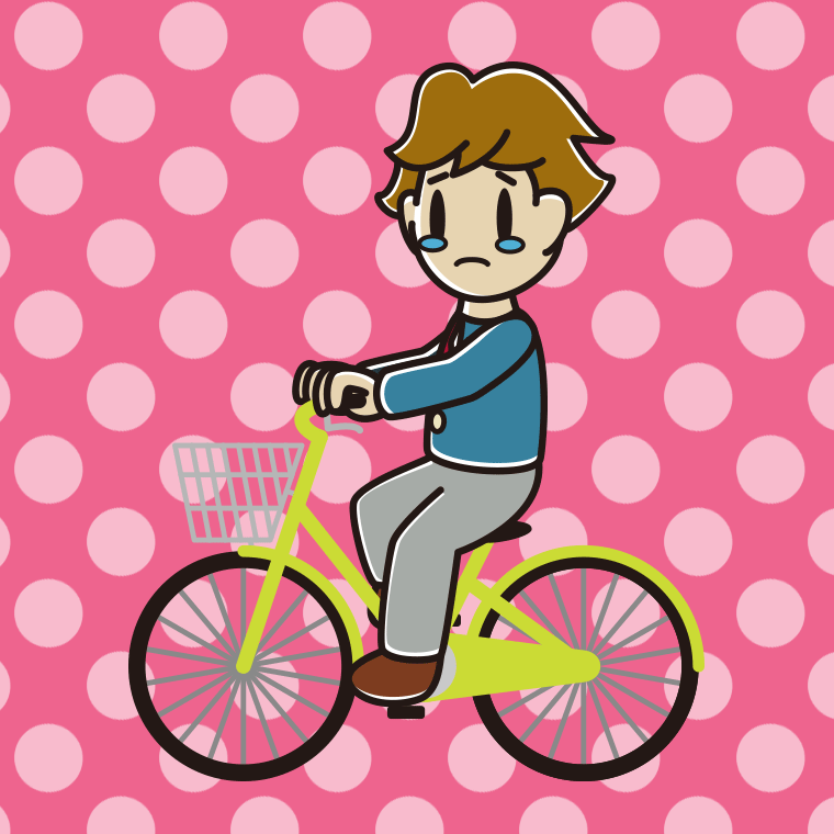 自転車に乗って泣く男子高校生のイラスト【色、背景あり】PNG