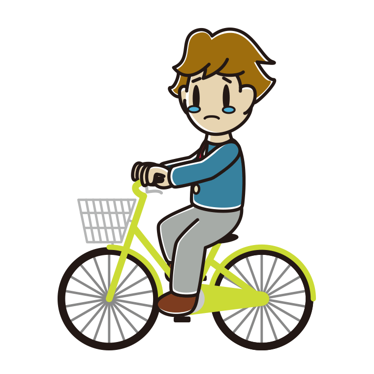 自転車に乗って泣く男子高校生のイラスト【色あり、背景なし】透過PNG