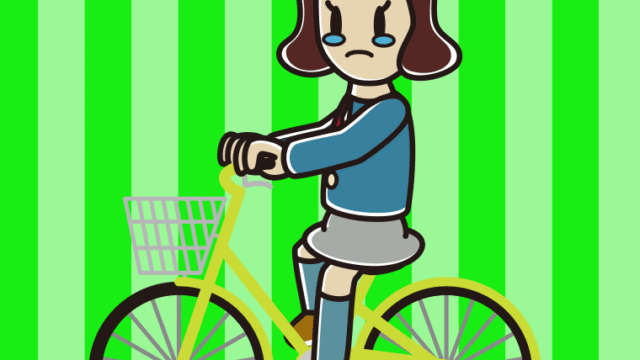 自転車に乗って泣く女子高校生のイラスト【色、背景あり】PNG