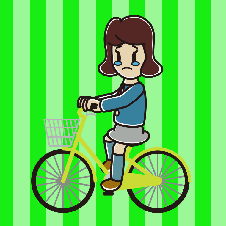 自転車に乗って泣く女子高校生のイラスト【色、背景あり】PNG