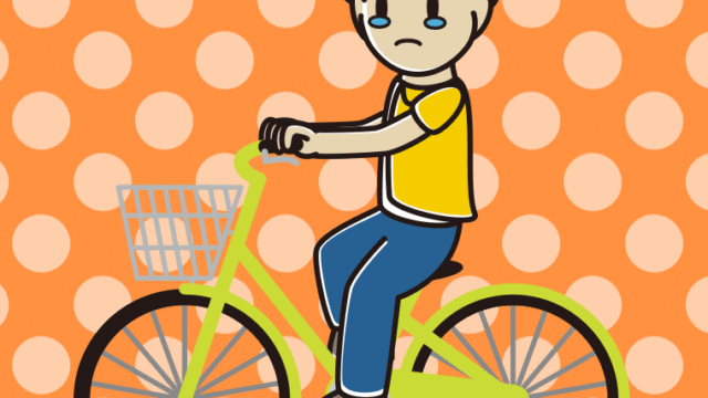 自転車に乗って泣く男子大学生のイラスト【色、背景あり】PNG