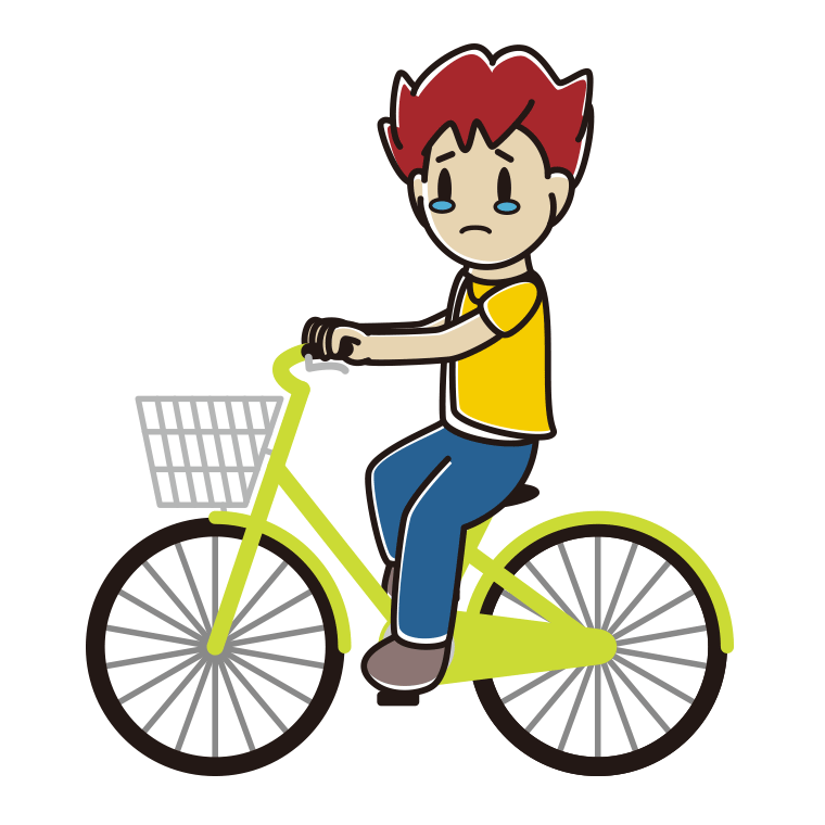 自転車に乗って泣く男子大学生のイラスト【色あり、背景なし】透過PNG