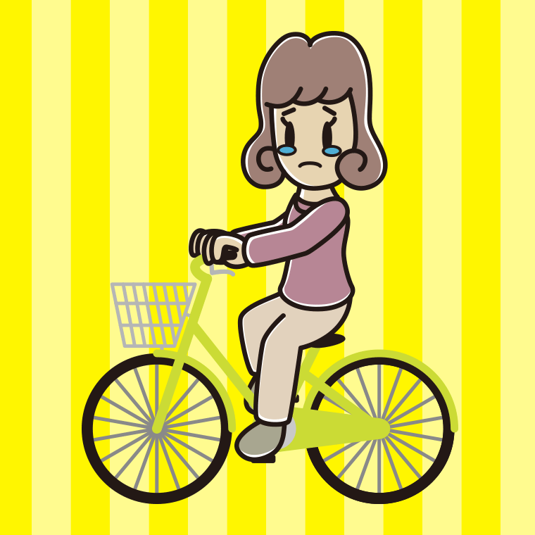自転車に乗って泣く女子大学生のイラスト【色、背景あり】PNG