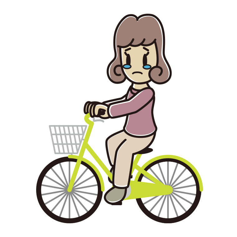 自転車に乗って泣く女子大学生のイラスト【色あり、背景なし】透過PNG