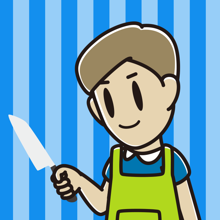包丁を使う男性のイラスト【色、背景あり】PNG
