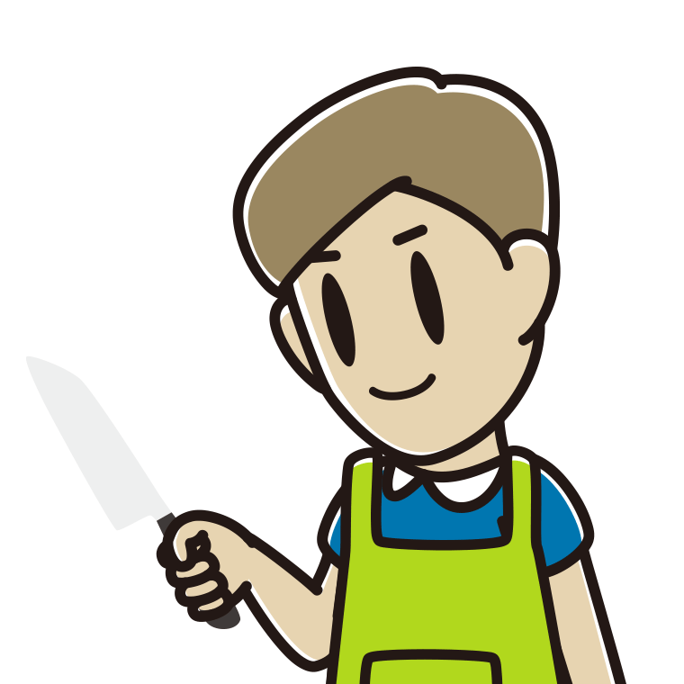 包丁を使う男性のイラスト【色あり、背景なし】透過PNG