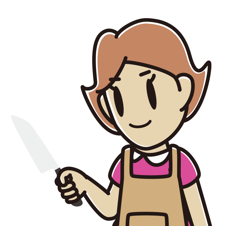 包丁を使う女性のイラスト【色あり、背景なし】透過PNG