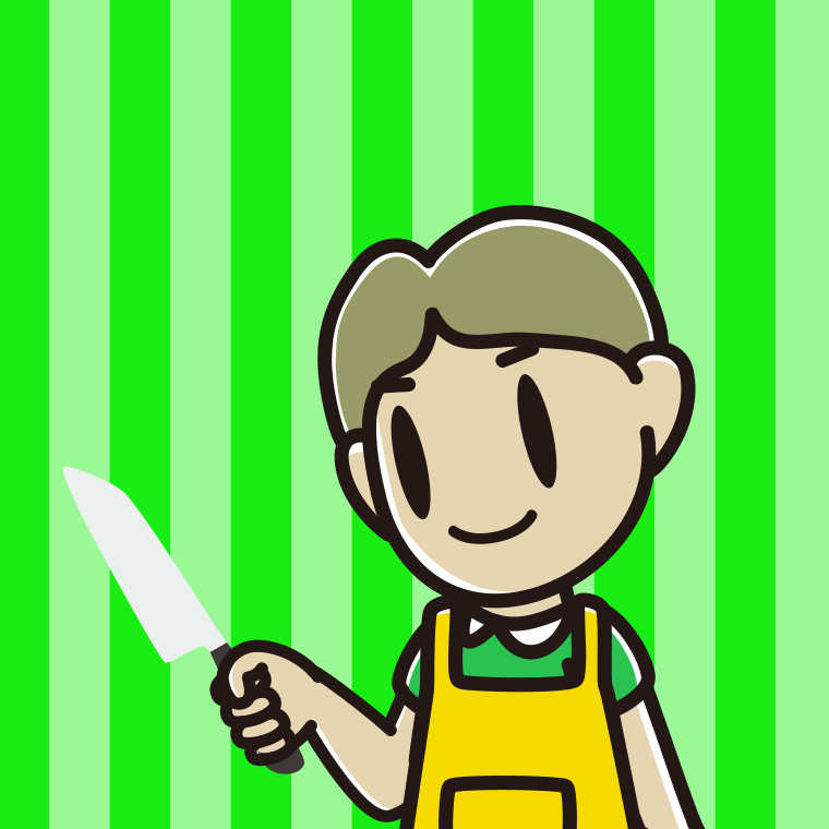 包丁を使う小学生男子のイラスト【色、背景あり】PNG