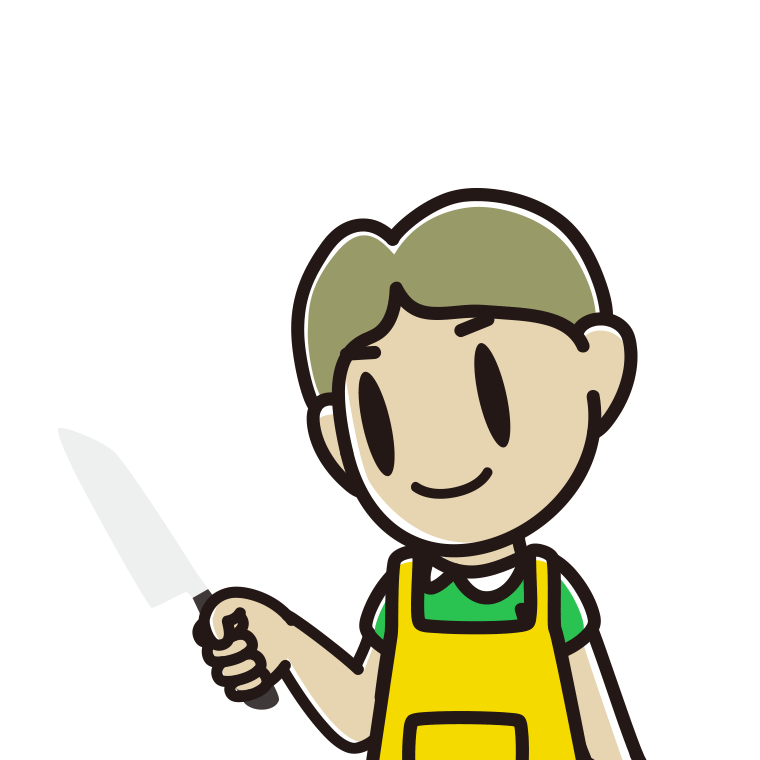 包丁を使う小学生男子のイラスト【色あり、背景なし】透過PNG